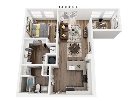 Floor plan for 1 bed, 1 bath, 881 sqft